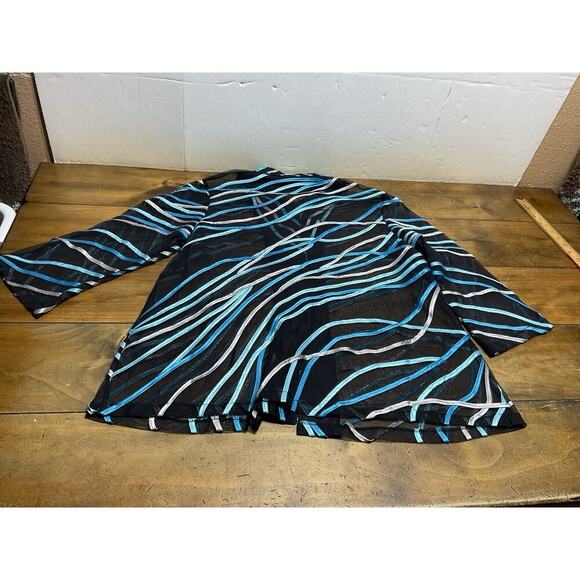 Damee Inc Womens Jacket Sz XL Mesh Sheer Button Up Art To Wear Black Blue - Picture 9 of 9
